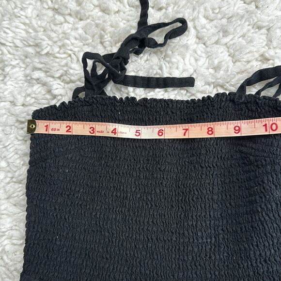 Gap Black Linen Blend Smocked Top Tie Up Bow Straps Summer Dress Short Casual - Picture 4 of 9
